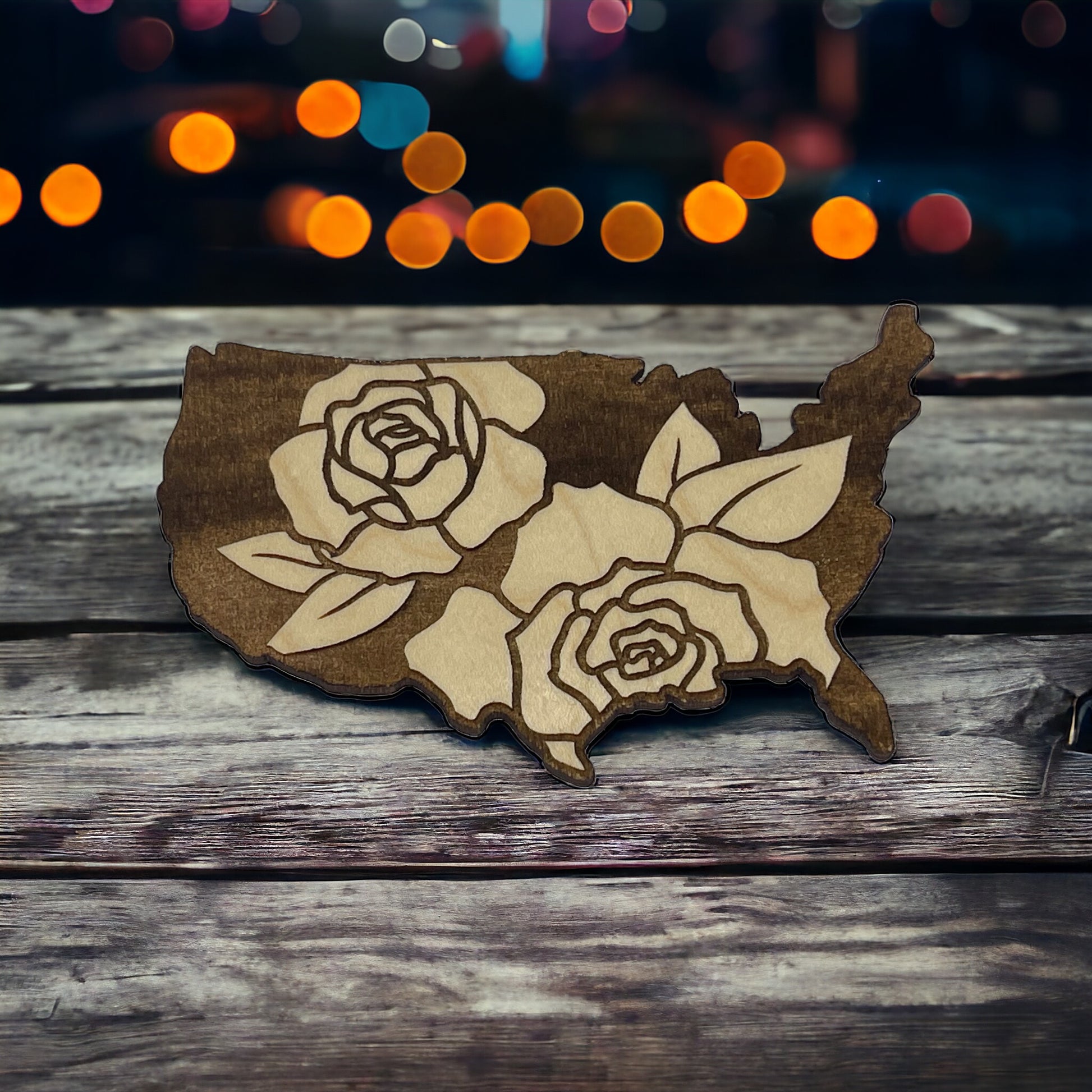 USA Rose Magnet – Floral Patriotic Wooden Home Decor