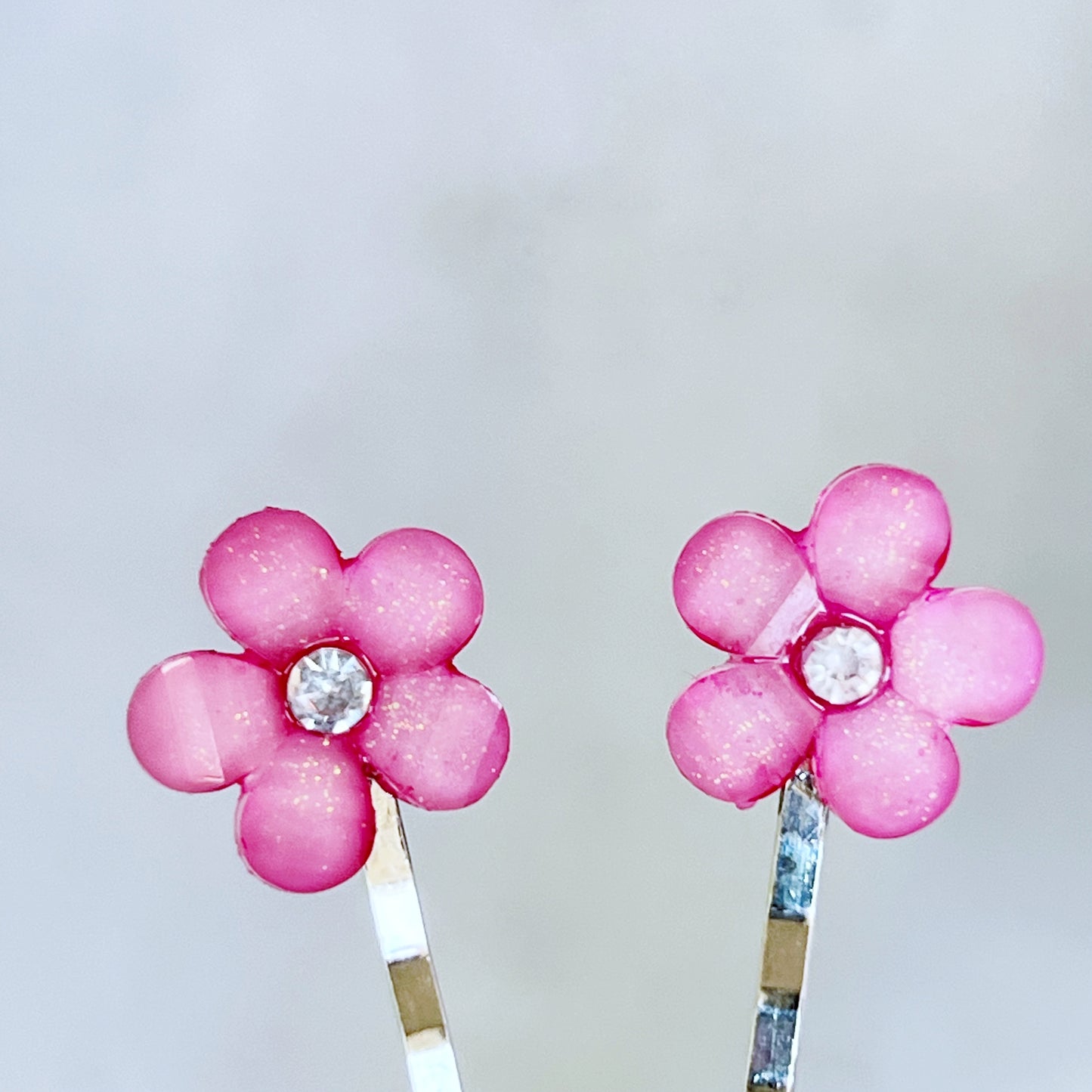 Pink Flower Hair Pins, Pink Bobby Pins, Womens Hair Pins, Floral Bobby Pins, Decorative Hair Pins, Rhinestone Hair Pins, Boho Hair Pins