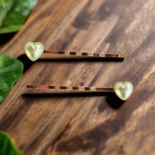 Alfileres de pelo de corazón verde, alfiler de pelo del día de San Valentín, alfiler de pelo de mujer, alfiler de pelo lindo, alfiler de pelo decorativo, alfileres de pelo de corazón de perla, alfileres de pelo de niñas
