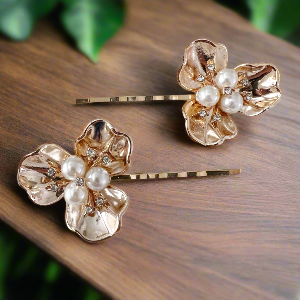 Gold Floral Hair Pin Set