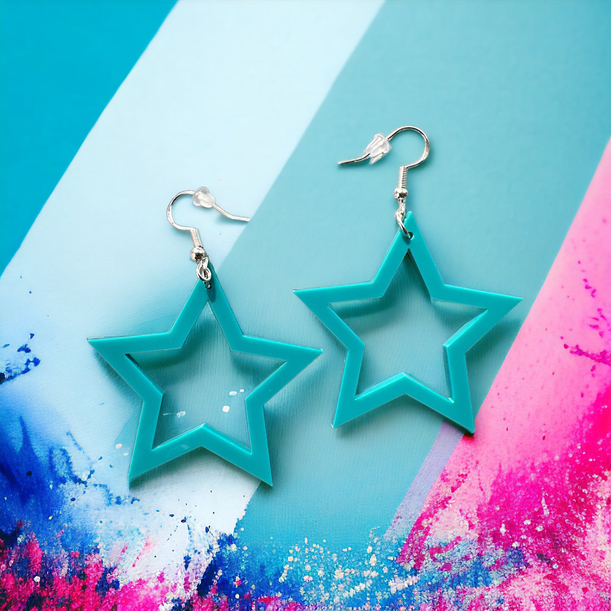Blue Star Acrylic Dangle Earrings - Country Boho Statement Jewelry