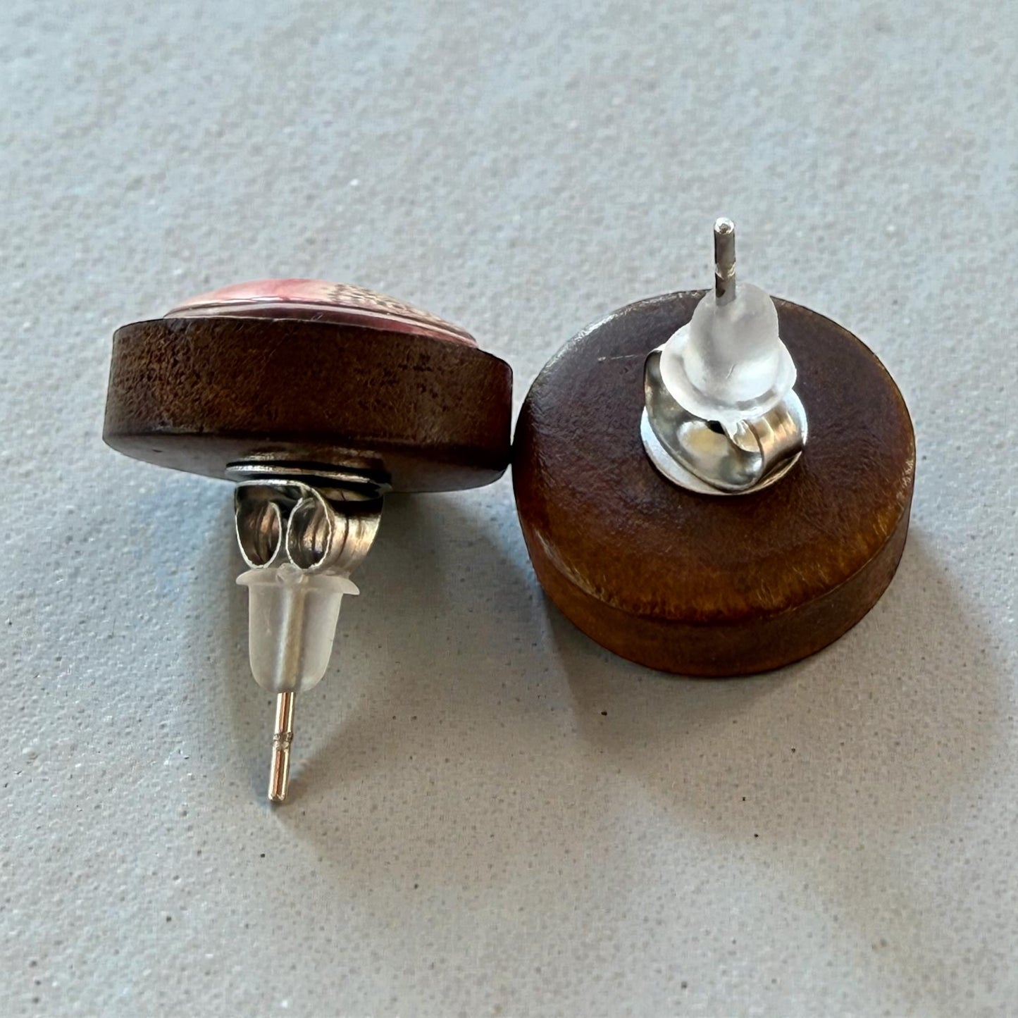 Desert Sunrise Boho Wood Stud Earrings – Peach & Terracotta Dots