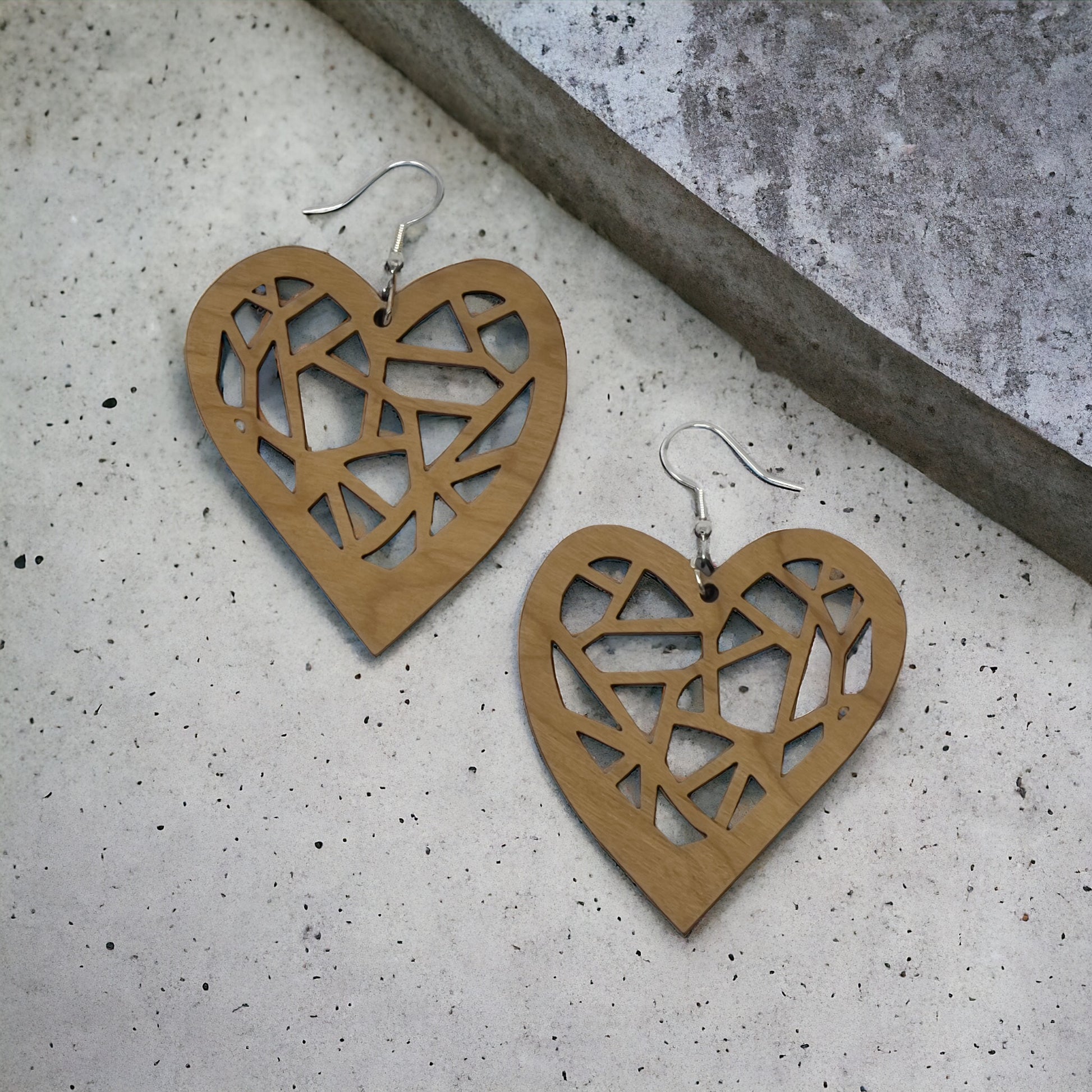 Geometric Heart Cutout Earrings – Bold Modern Wooden Love Jewelry