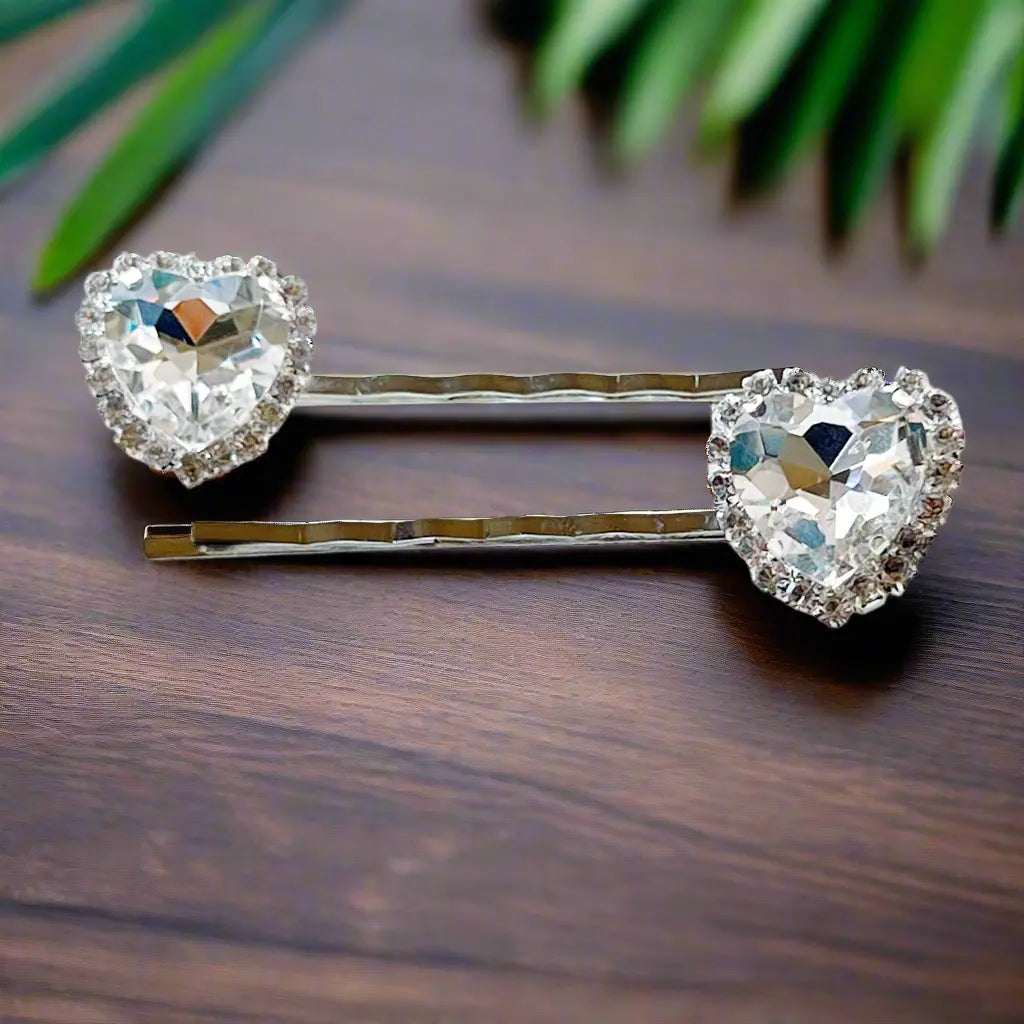 Heart Rhinestone Hair Pins - Romantic Hair Accessories Be Grace Be Love Boutique
