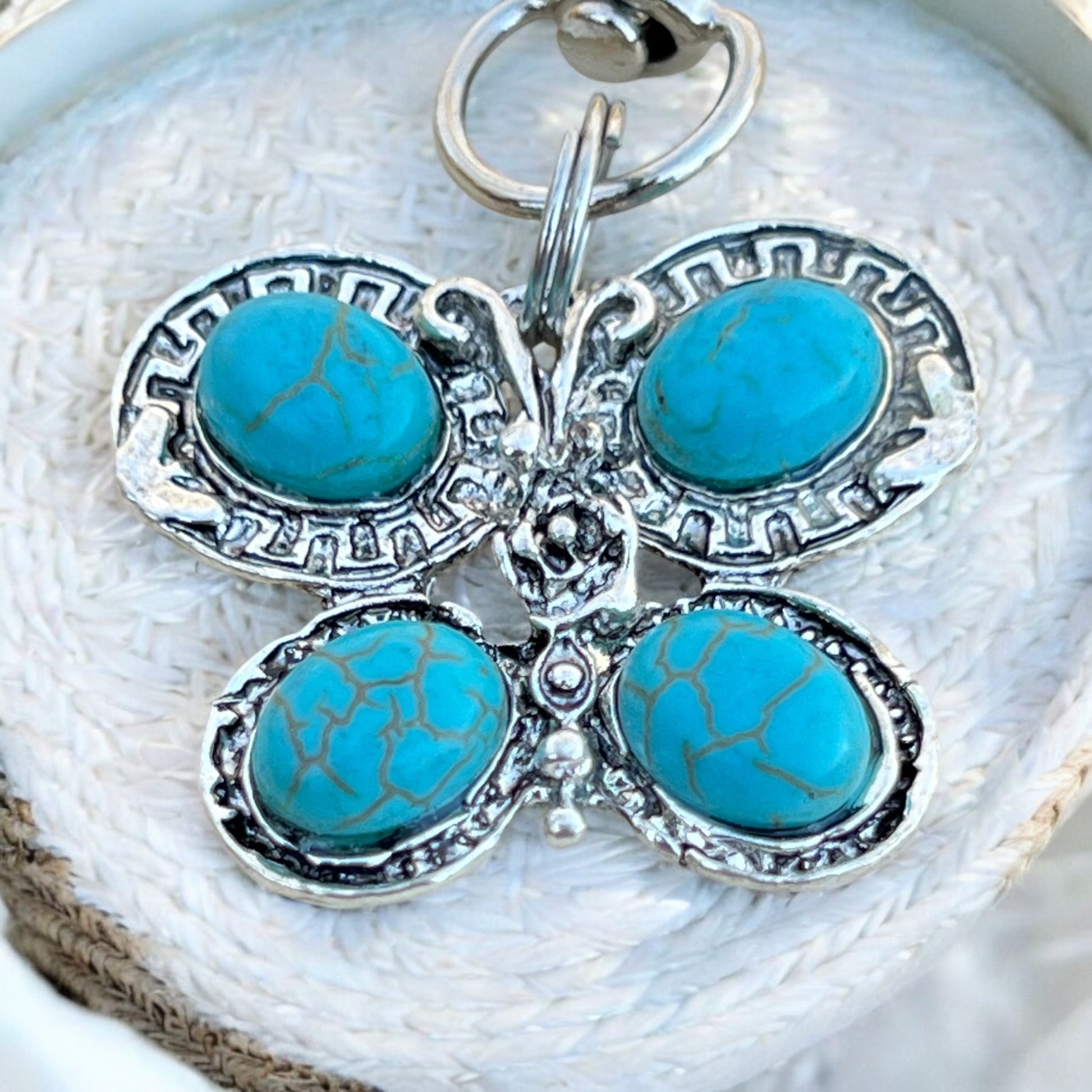 Turquoise Butterfly Keychain – Handmade Boho Bag Charm