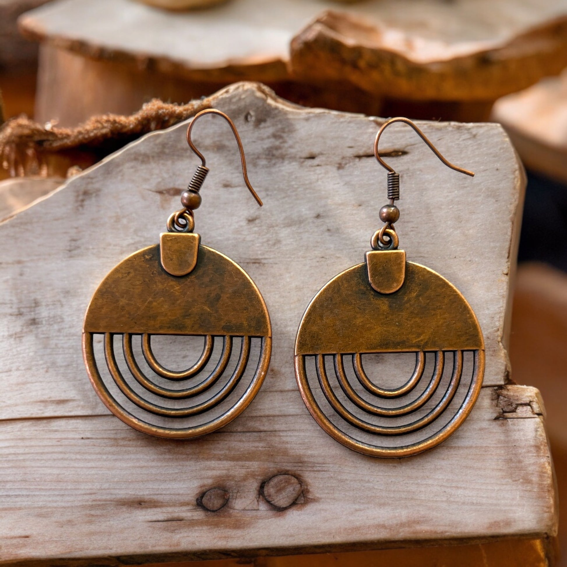 Geometric Copper Dangle Earrings – Boho Chic Round Design