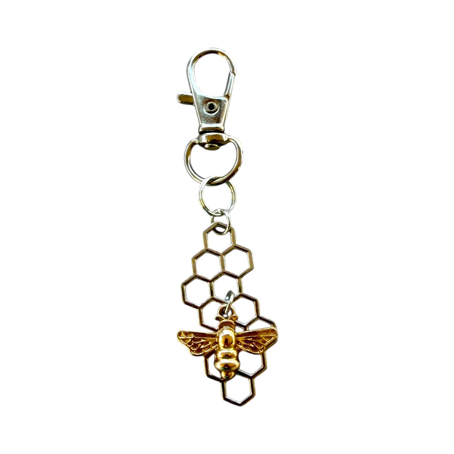 Bee & Honeycomb Purse Charm – Gold & Silver Bee Keychain for Women