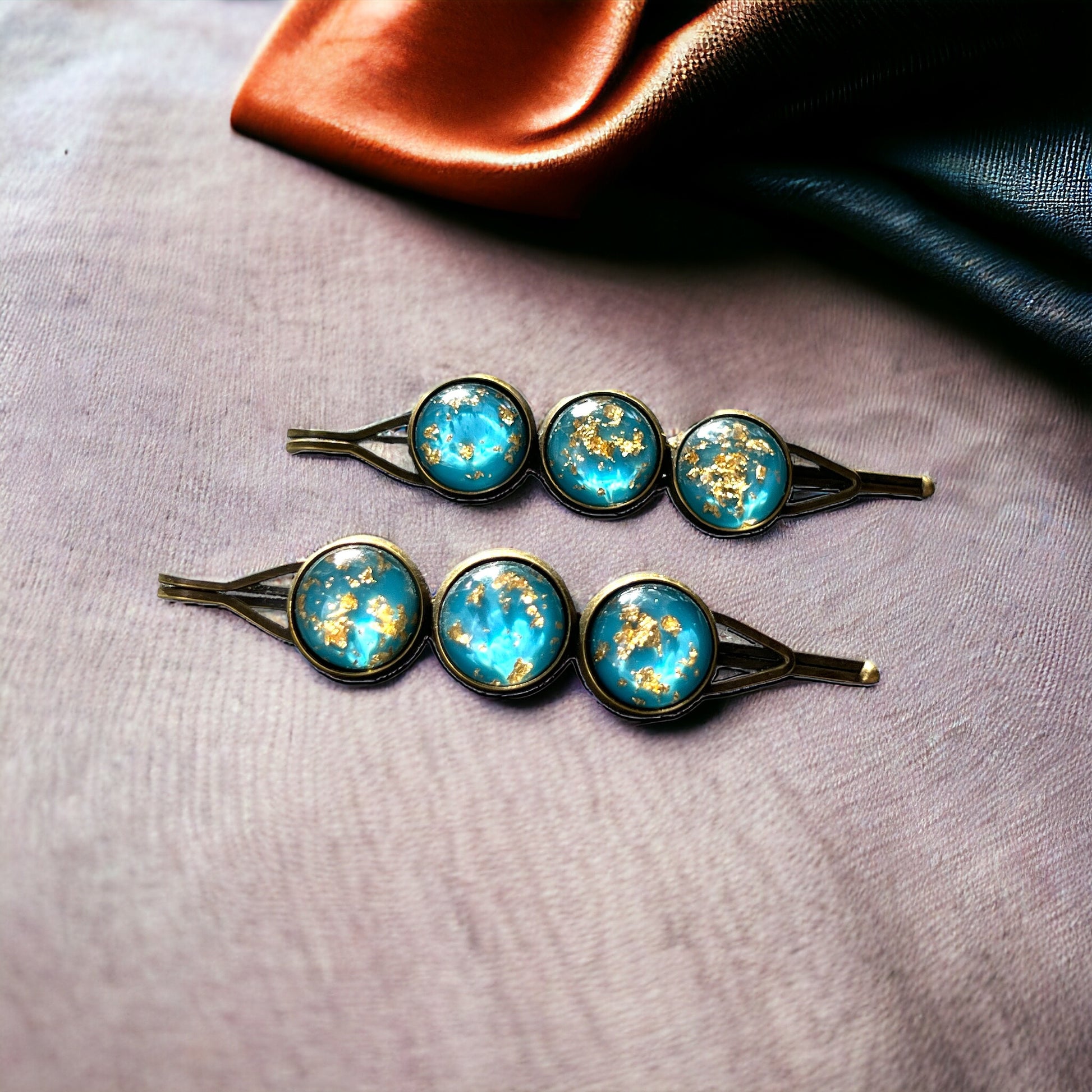 Turquoise & Gold Foil Hair Pins – Set of 2 Celestial Accessories