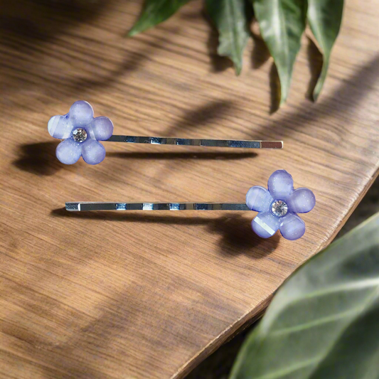 Purple Rhinestone Flower Bobby Pins - Elegant Floral Accessories
