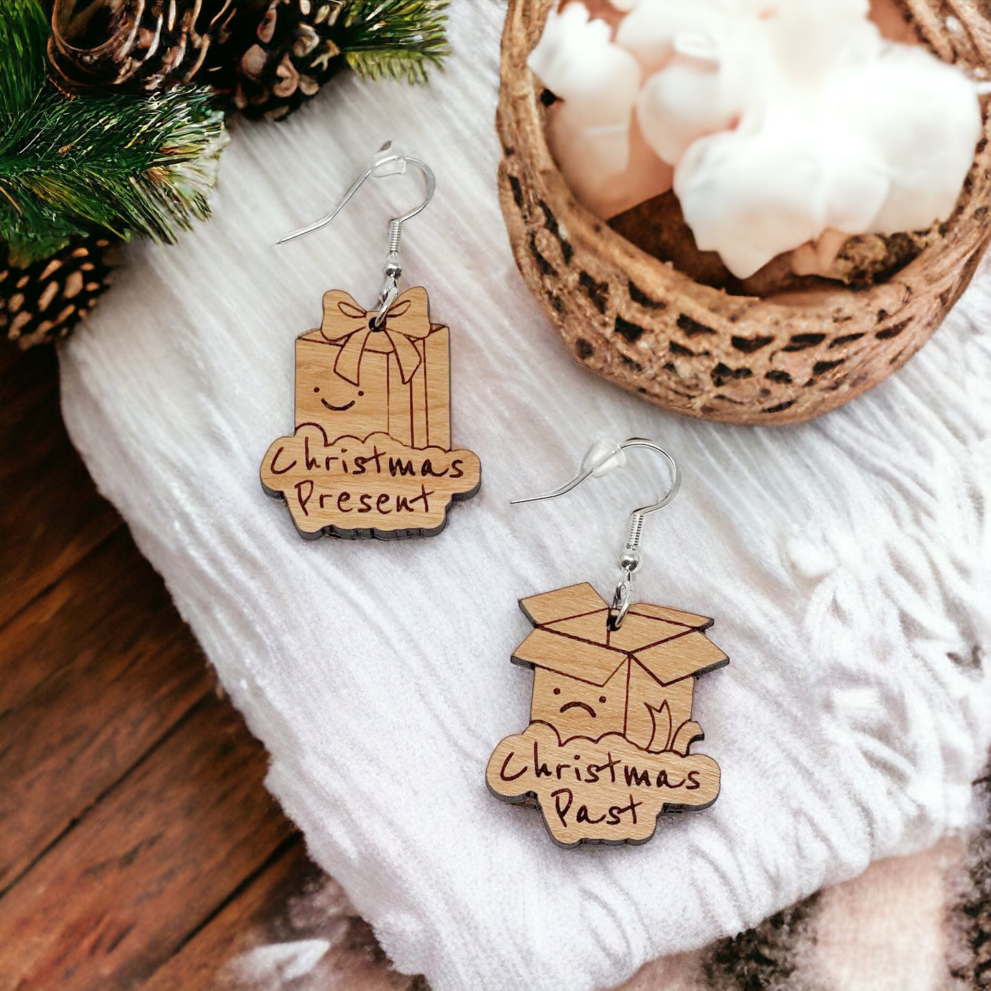 Christmas Present & Past Earrings – Funny Holiday Gift Box Jewelry