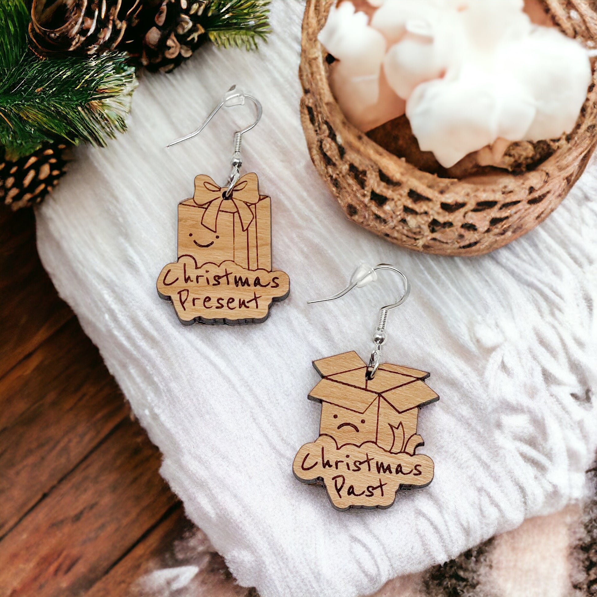 Christmas Present & Past Earrings – Funny Holiday Gift Box Jewelry