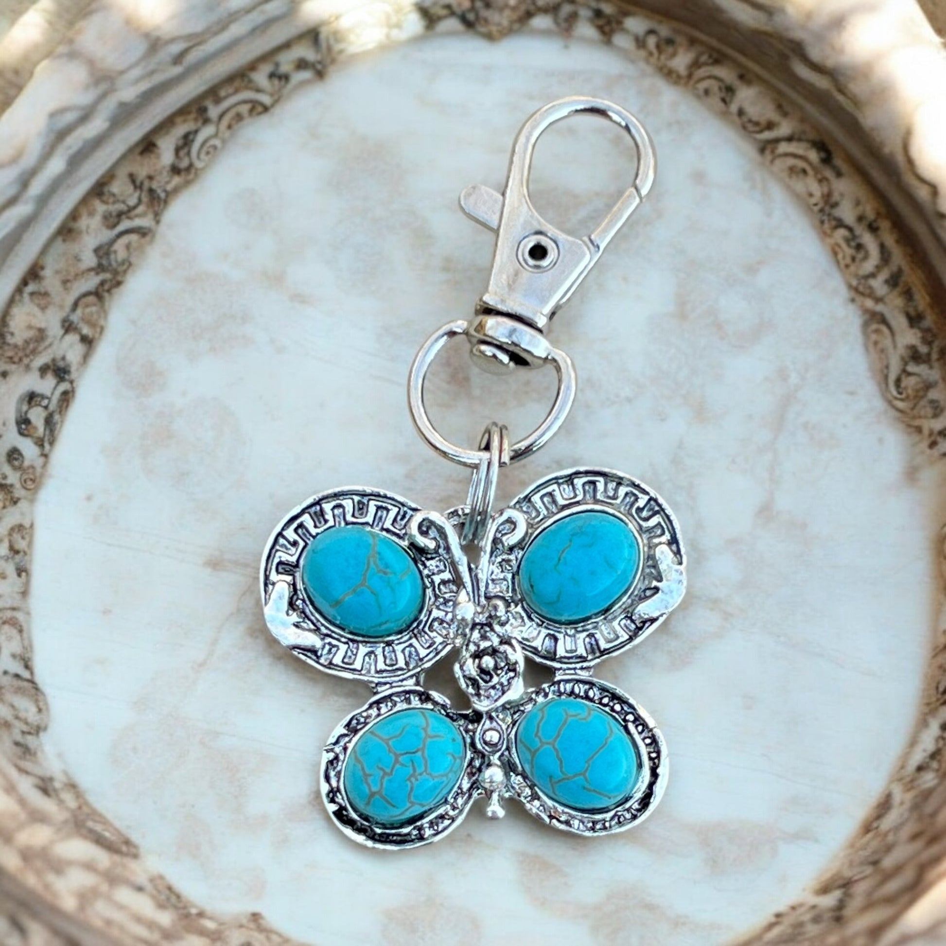 Turquoise Butterfly Keychain – Handmade Boho Bag Charm