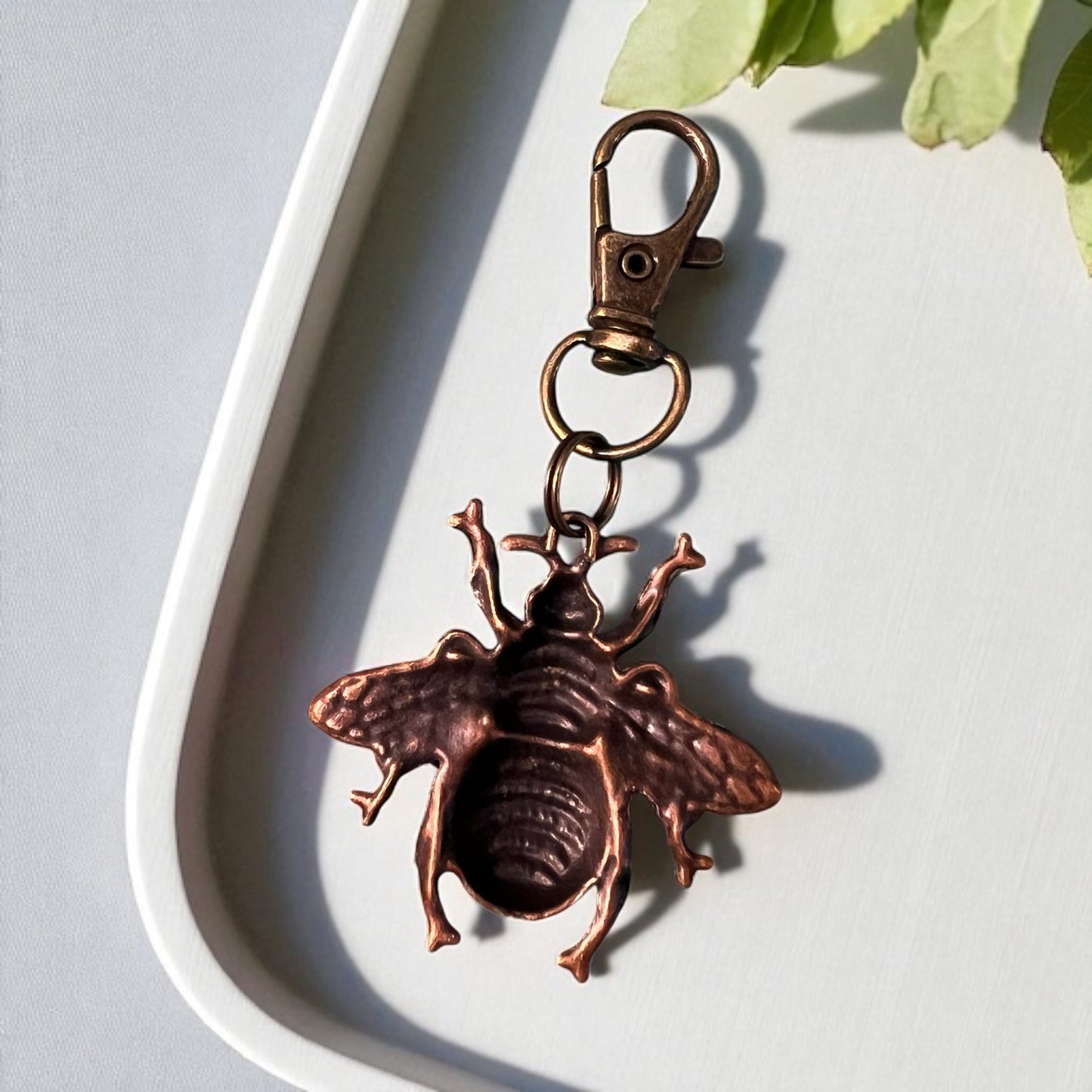 Hand Painted Bee Purse Charm – Vintage Copper Bee Keychain