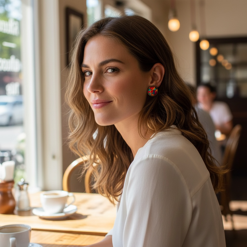 Colorful Abstract Stud Earrings – Boho Rainbow Dome Jewelry for Her