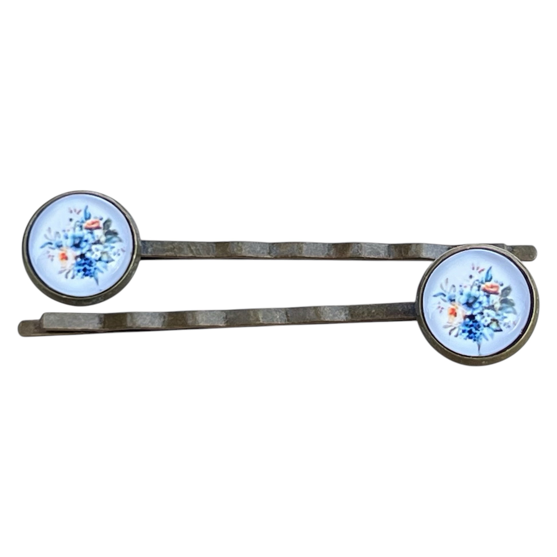 Blue Floral Hair Pins – Set of 2 Vintage Cottagecore Accessories