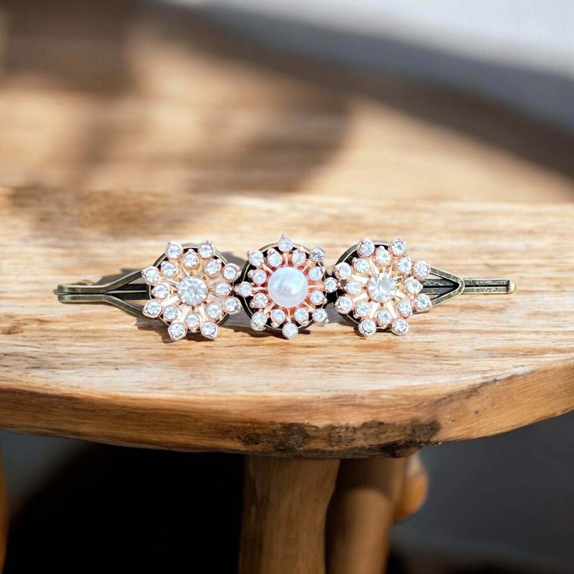 Vintage Pearl Hair Barrette – Handmade Rose Gold Bridal Clip