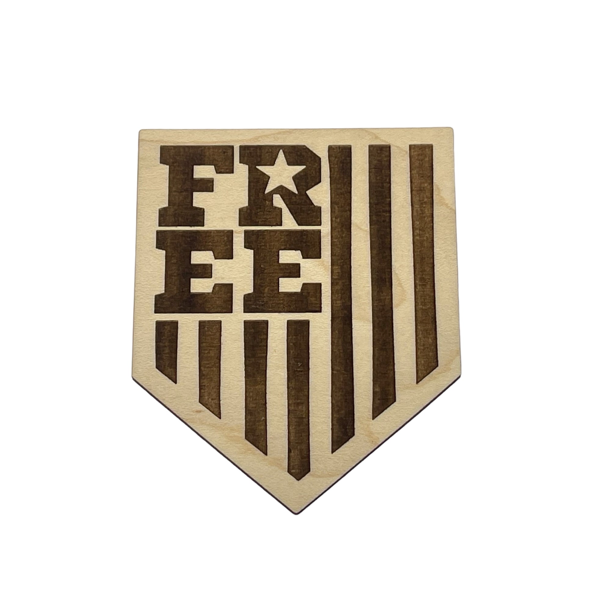Bold Free Shield Magnet – Patriotic Wooden Decor Gift