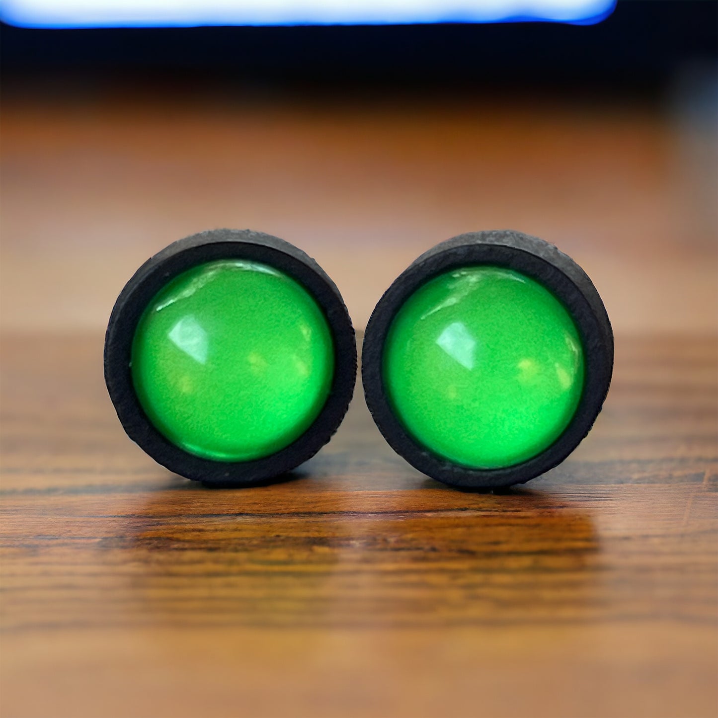 Neon Green Dome Stud Earrings – Bold Black Statement Jewelry