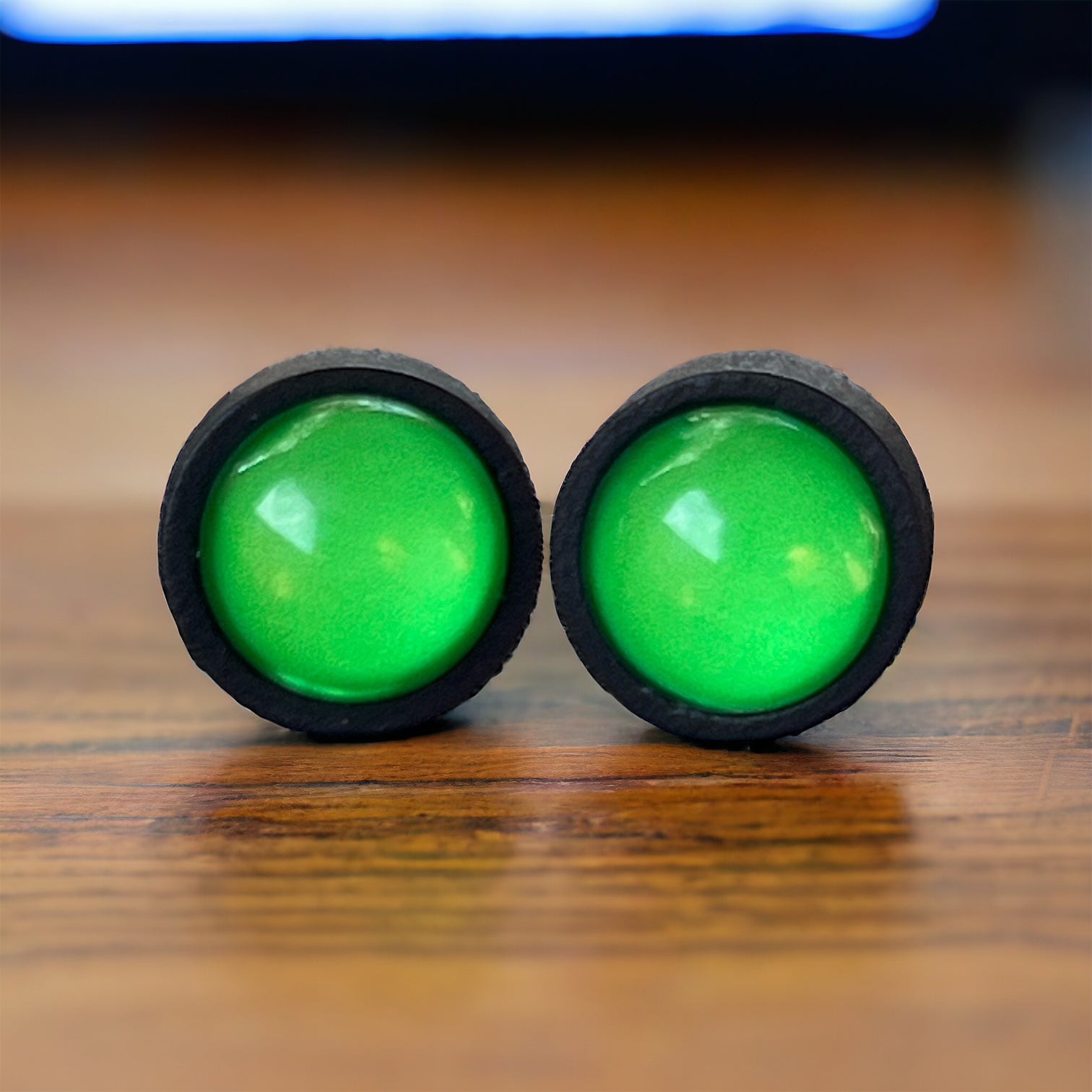 Neon Green Dome Stud Earrings – Bold Black Statement Jewelry