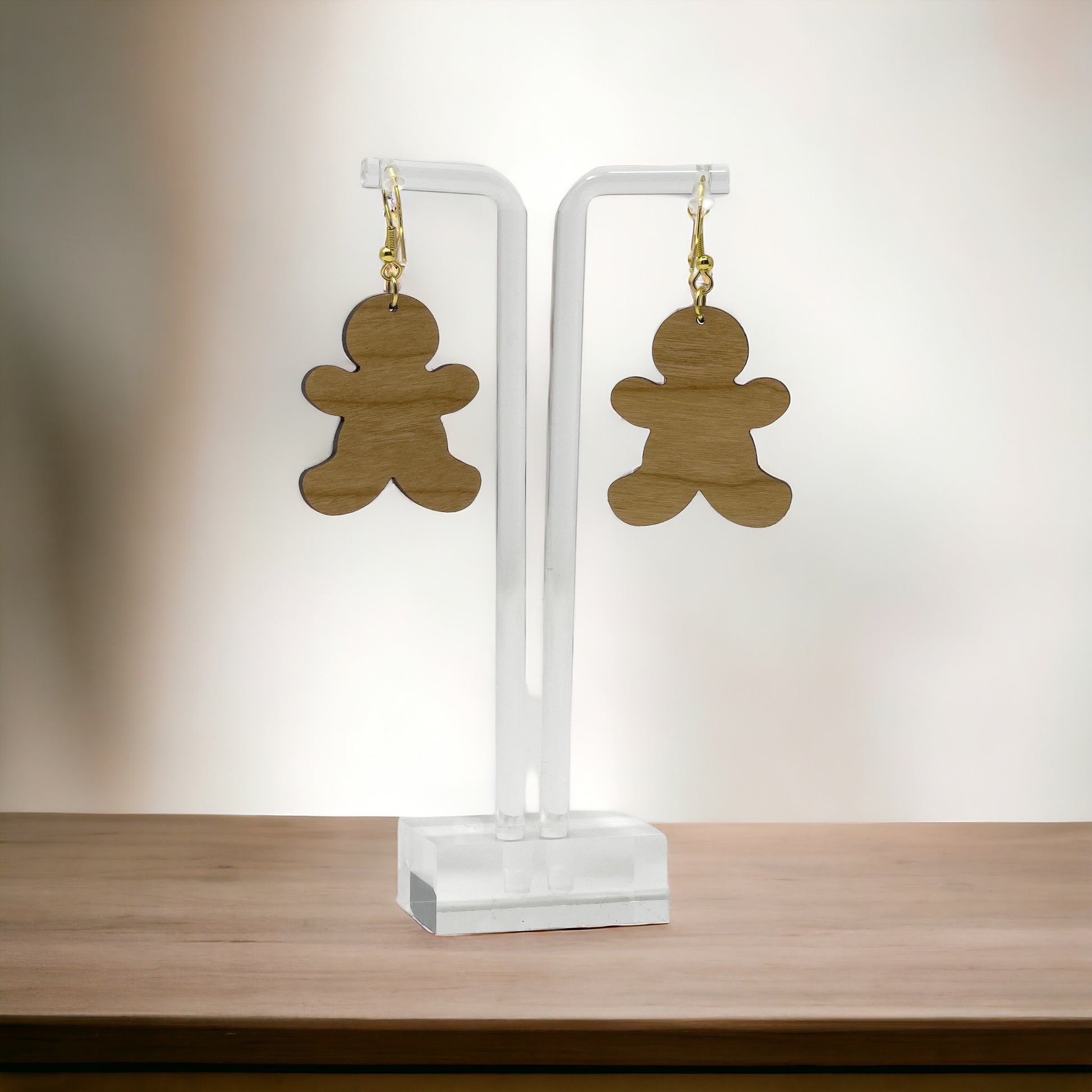 Gingerbread Man Wood Earrings – Cute Holiday Christmas Cookie Jewelry