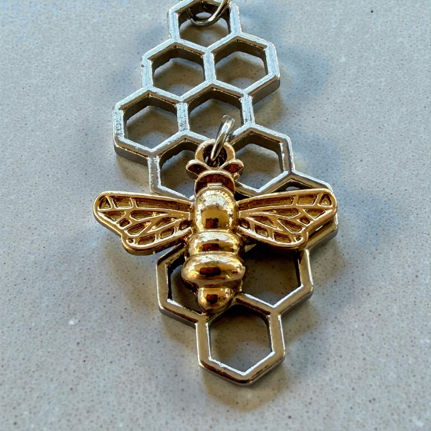 Bee & Honeycomb Purse Charm – Gold & Silver Bee Keychain for Women