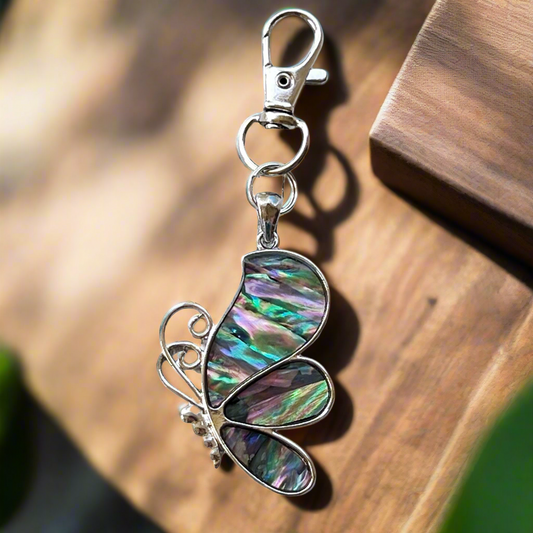 Silver Butterfly Zipper Pull Charm with Natural Abalone