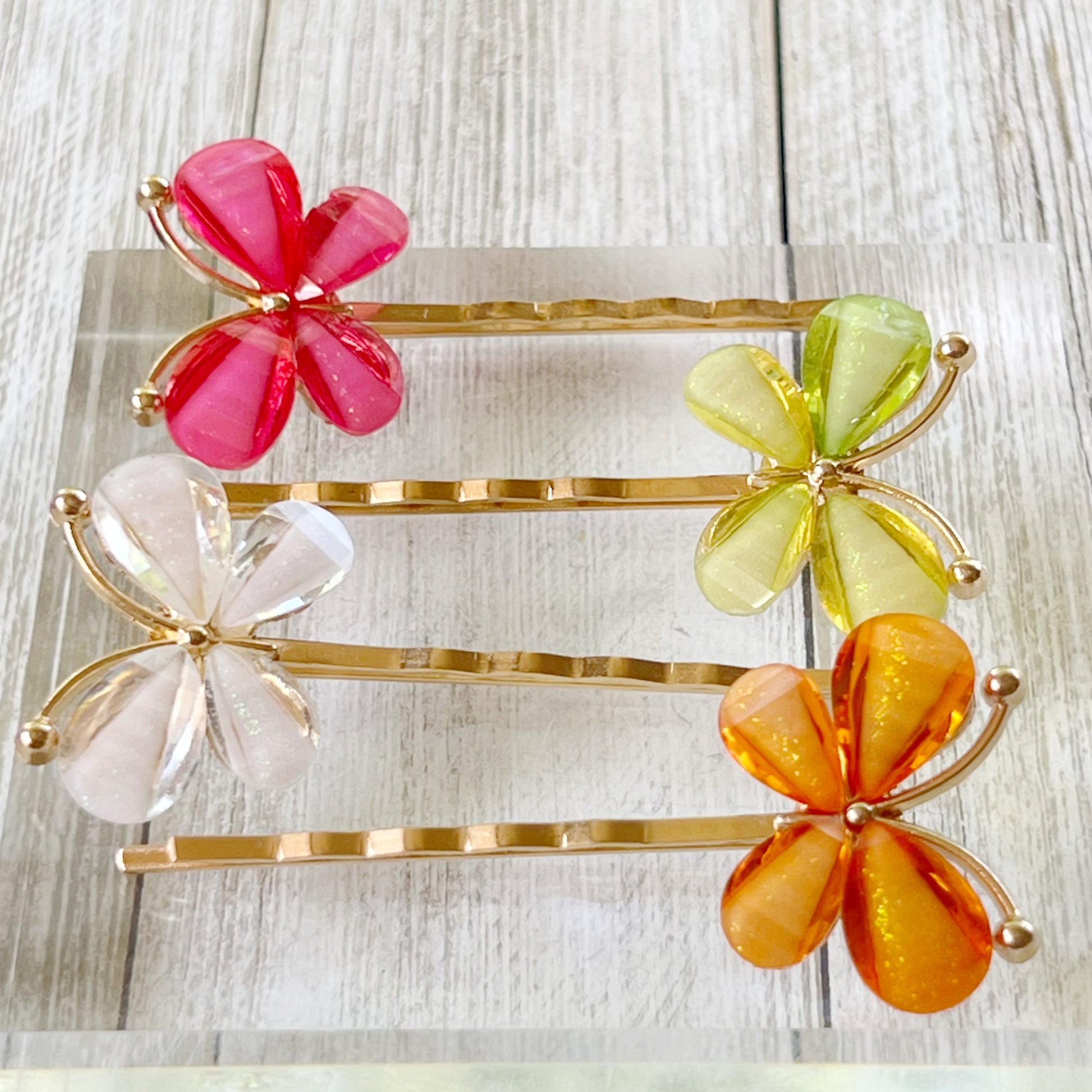 Colorful Butterfly Hair Pins – Glitter Resin Clips in Gold Set of 4