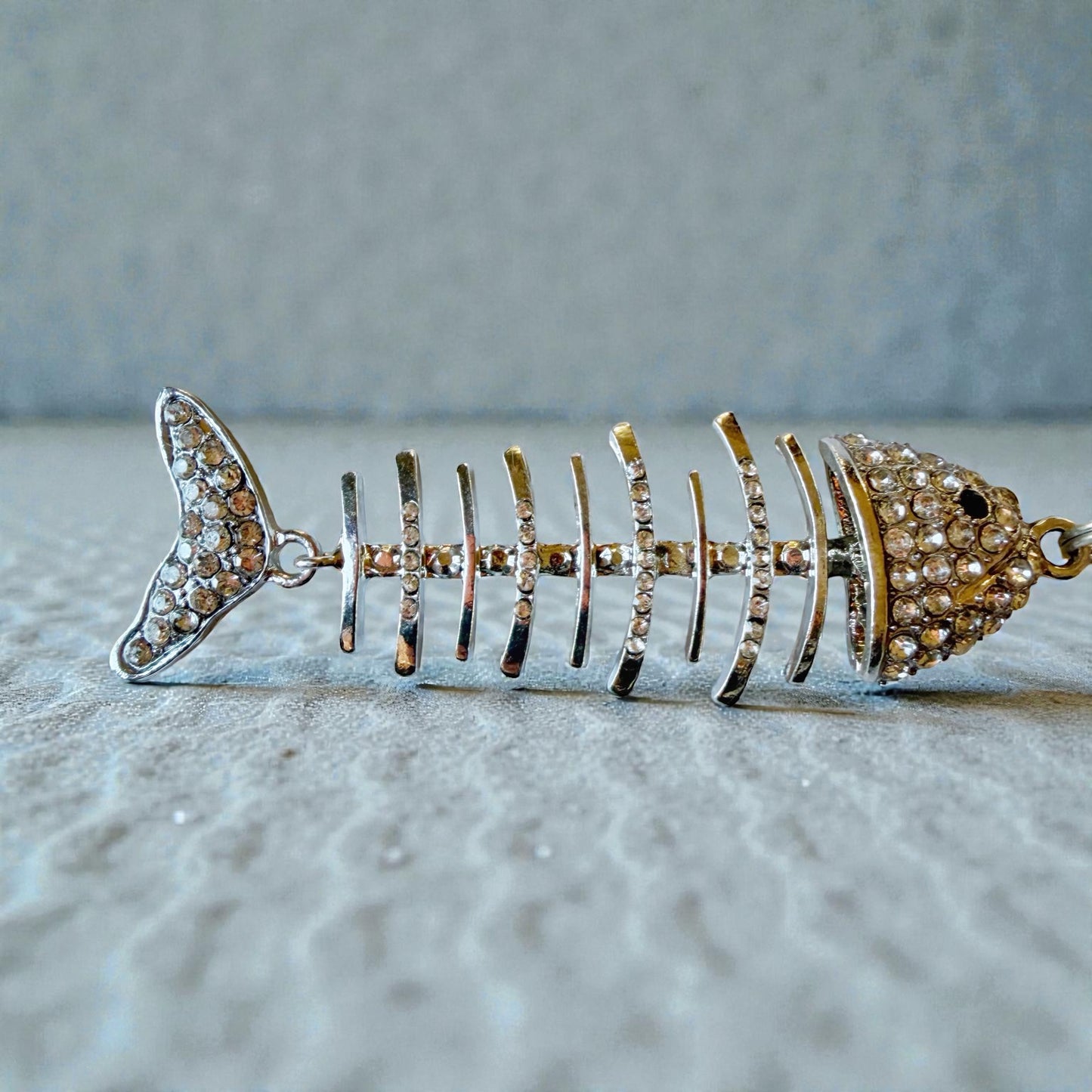 Rhinestone Fishbone Purse Charm – Sparkly Silver Bag Accessory