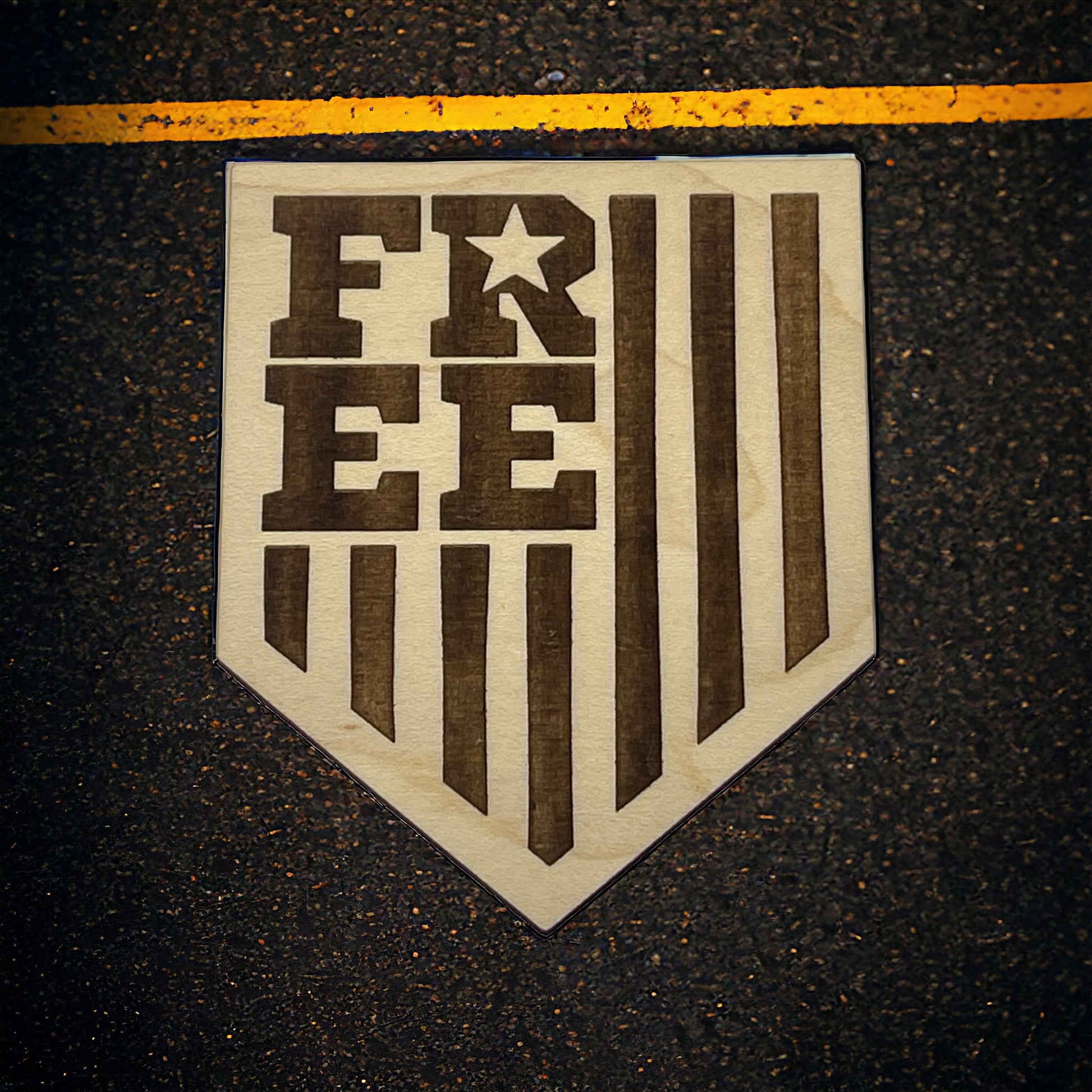 Bold Free Shield Magnet – Patriotic Wooden Decor Gift