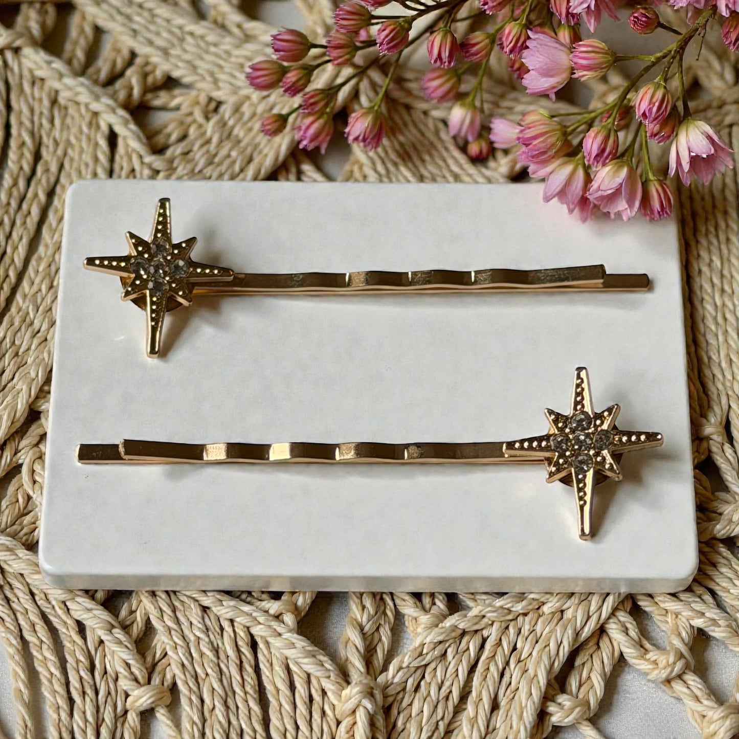 North Star Rhinestone Hair Pins – Gold Celestial Vintage Hair Clips