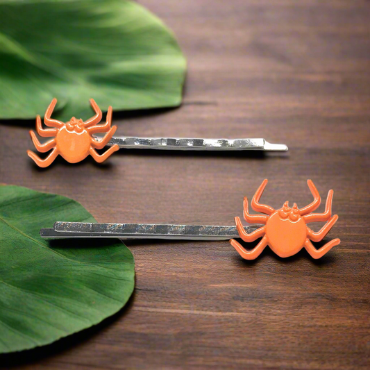 Orange Spider Halloween Hair Pins - Spooky Bobby Pin Set