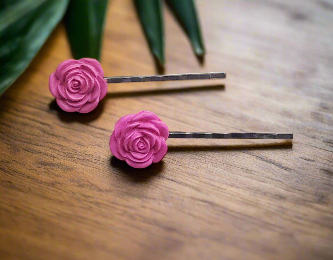 Fuchsia Flower Hair Pin - Bridal Boho Floral Bobby Pin Set of 2
