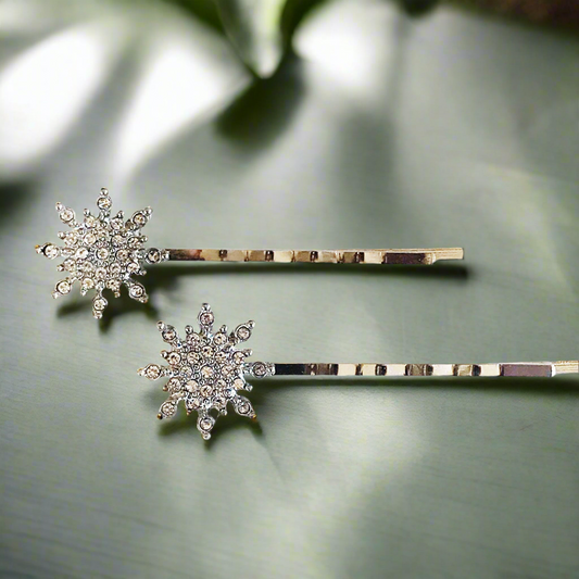 Snowflake Hair Pins - Whimsical Winter Rhinestone Bobby Pin Set