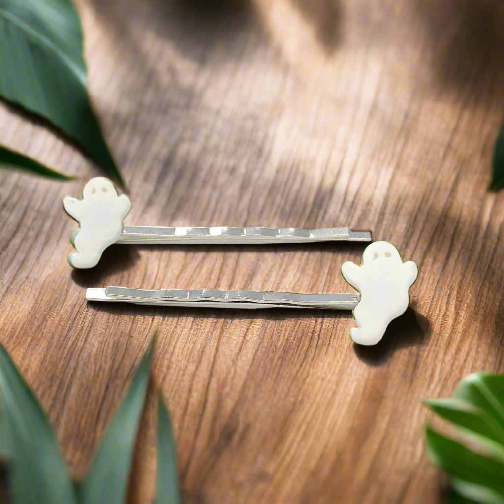 Halloween White Ghost Hair Pins - Spooky Bobby Pin Set of 2