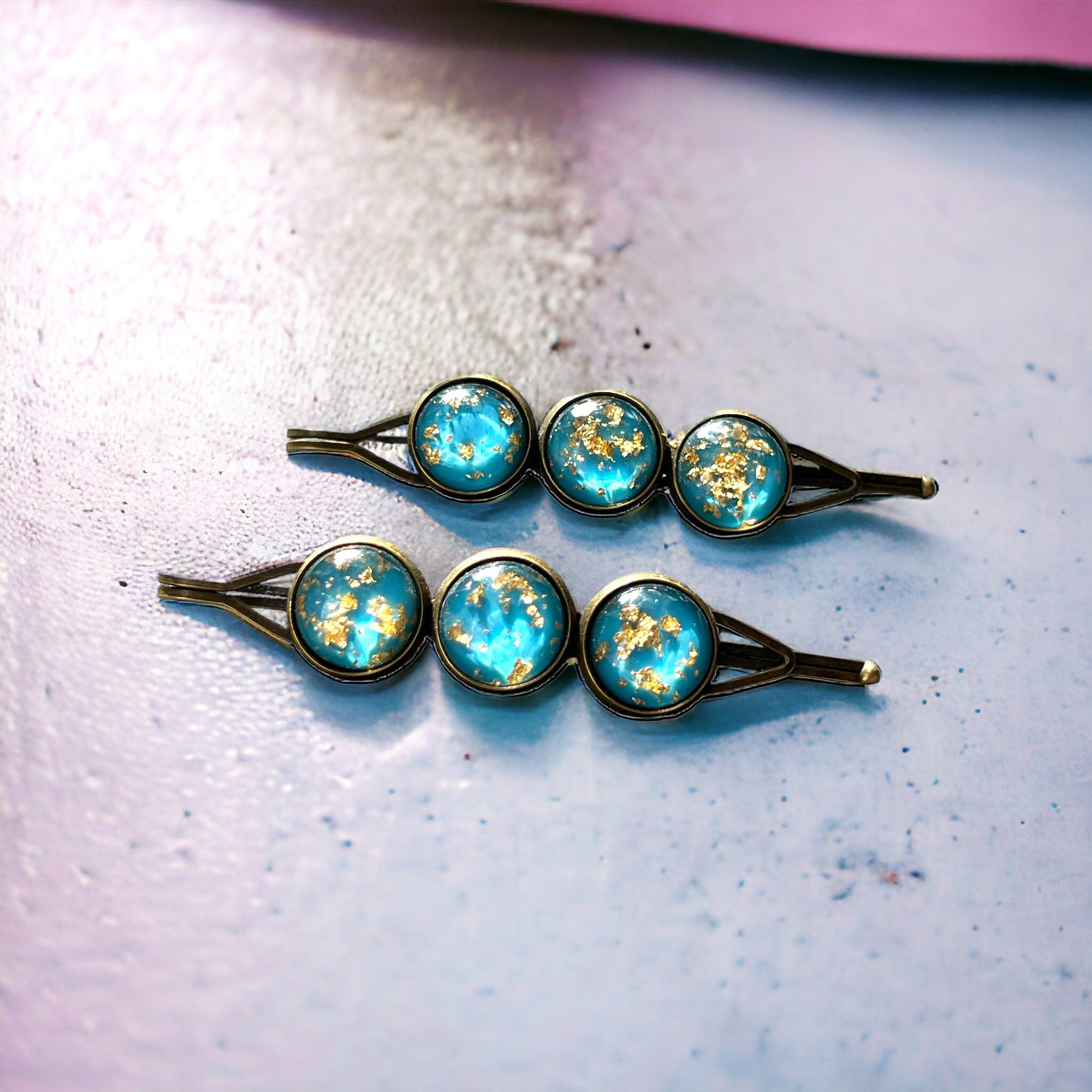 Turquoise & Gold Foil Hair Pins – Set of 2 Celestial Accessories