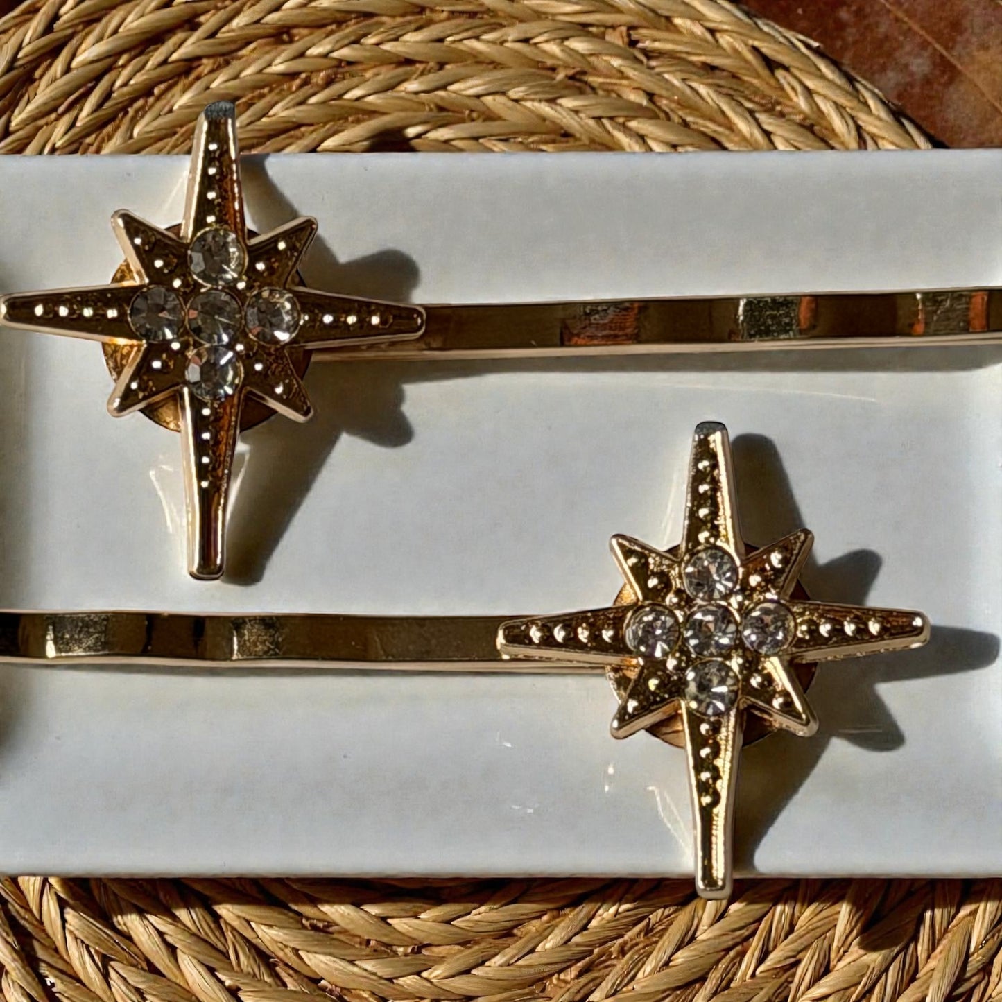 North Star Rhinestone Hair Pins – Gold Celestial Vintage Hair Clips