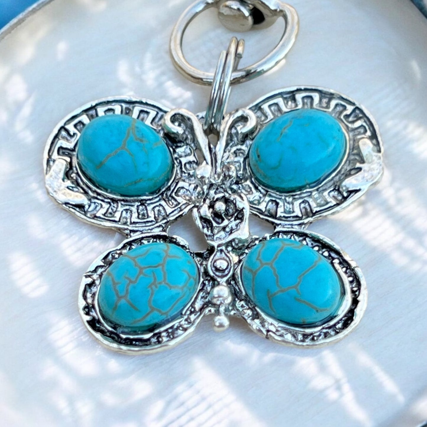 Turquoise Butterfly Keychain – Handmade Boho Bag Charm