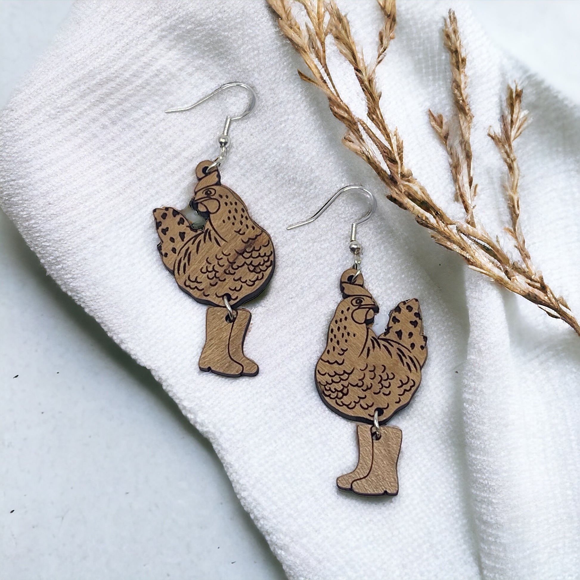 Chicken in Boots Earrings – Quirky Farmhouse Boho Jewelry