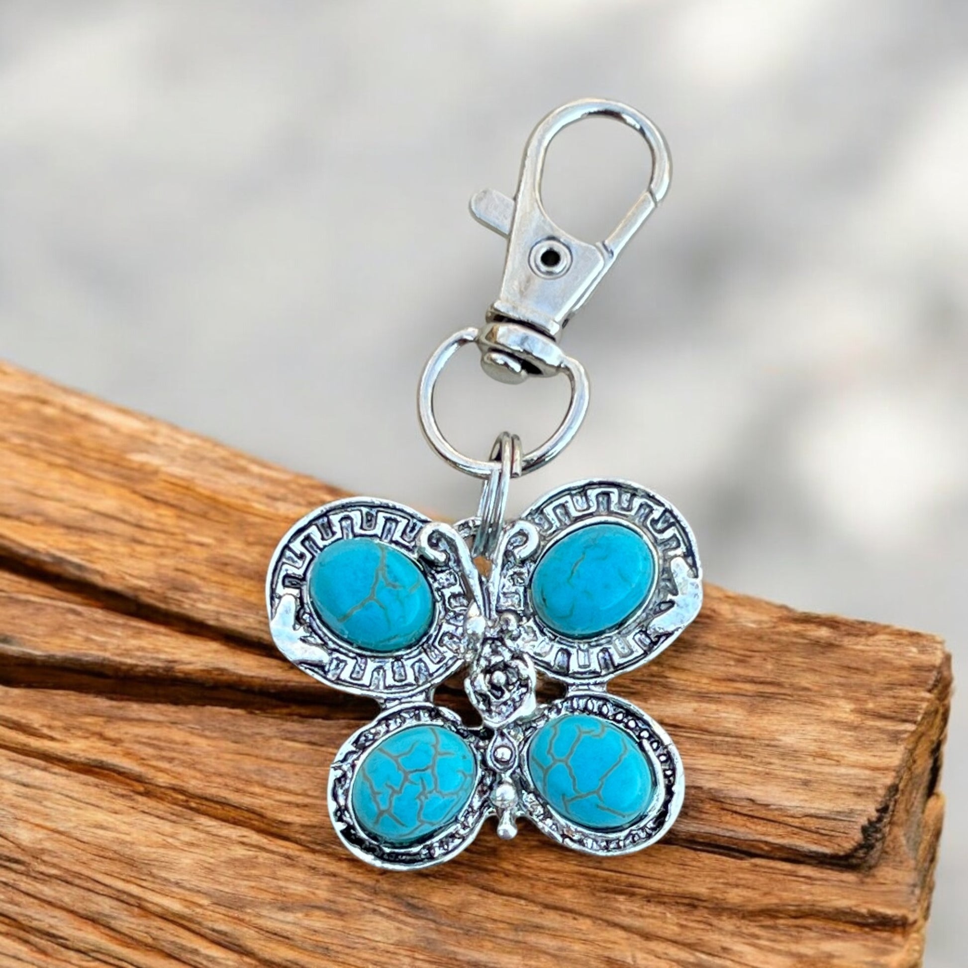 Turquoise Butterfly Keychain – Handmade Boho Bag Charm