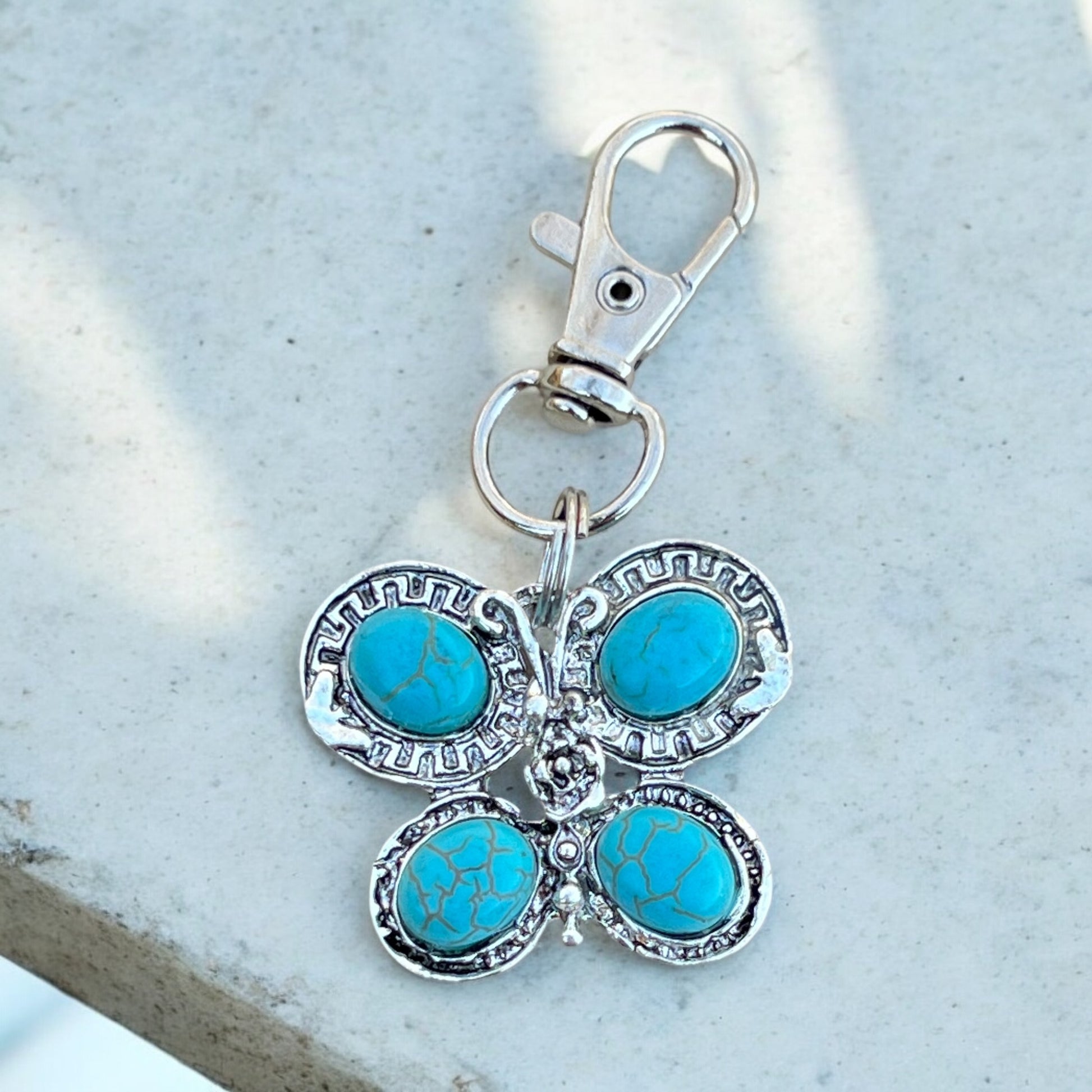 Turquoise Butterfly Keychain – Handmade Boho Bag Charm