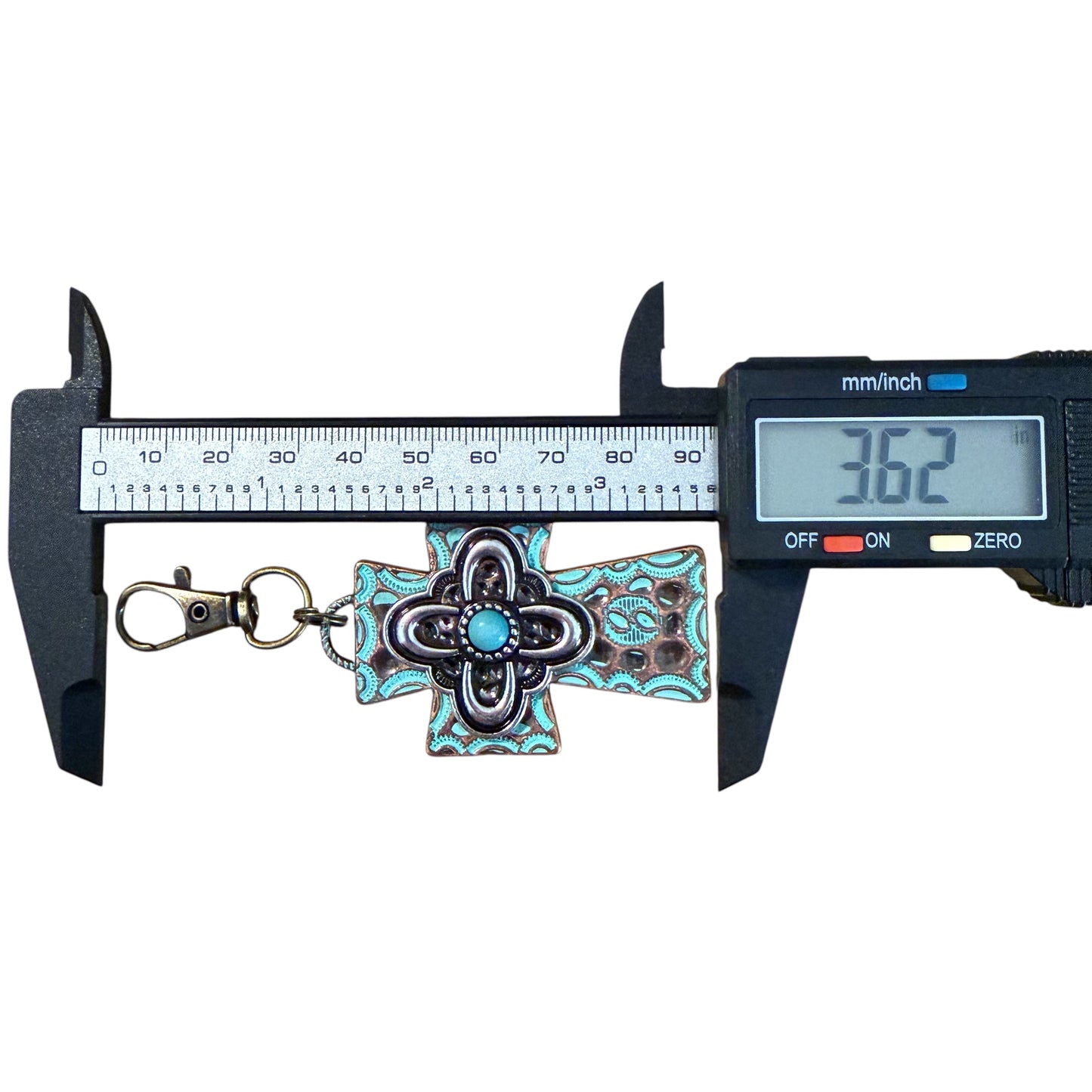 Turquoise Cross Purse Charm – Rustic Western Faith Accessory