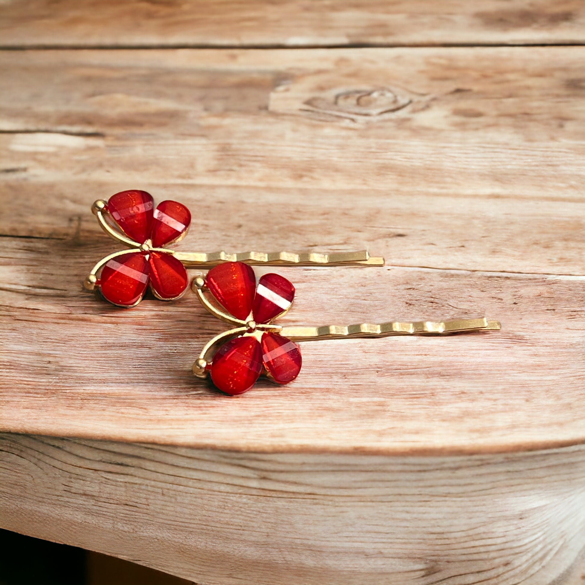 Red Resin Butterfly Hair Pins – Set of 2 Boho Spring Accessories