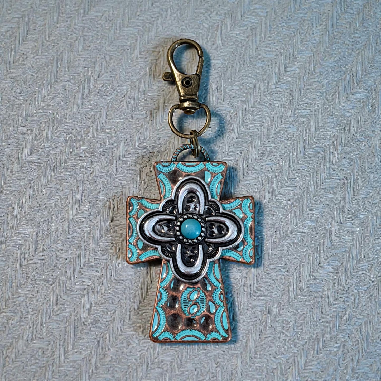 Turquoise Cross Purse Charm – Rustic Western Faith Accessory