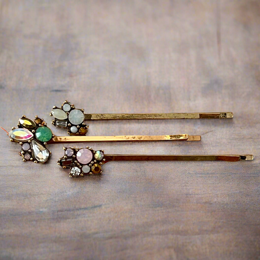 Gold Gemstone Hair Pins – Set of 3 Elegant Accessories