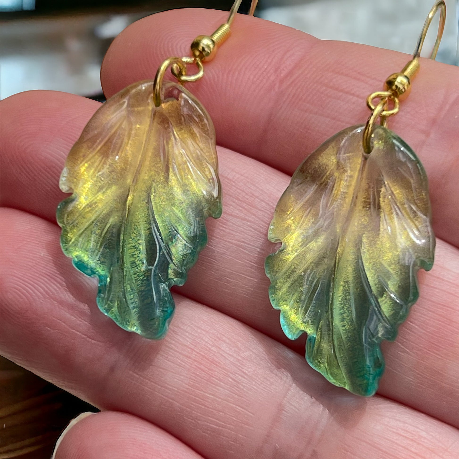 Czech Glass Leaf Earrings – Boho Nature-Inspired Dangles