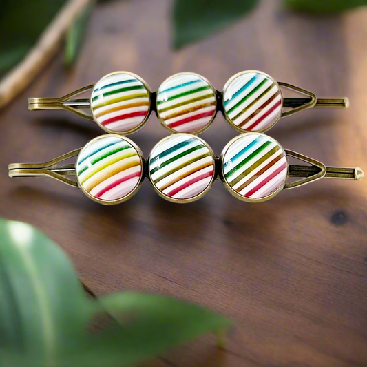 White Rainbow Hair Pins - Retro Vintage Summer Hair Clip Set of 2