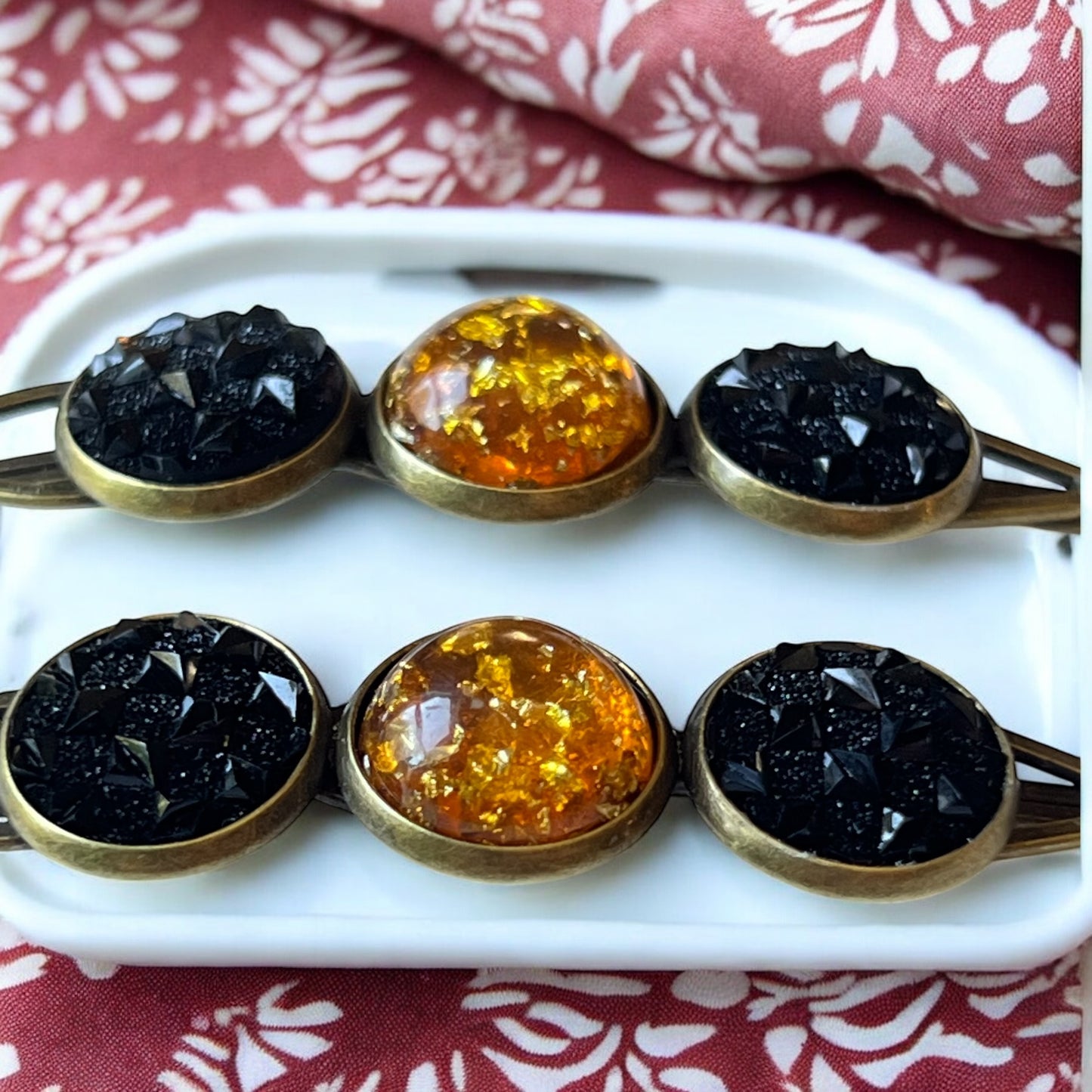 Fall Hair Pin Set – Amber & Black Crystal Handmade Bobby Pins