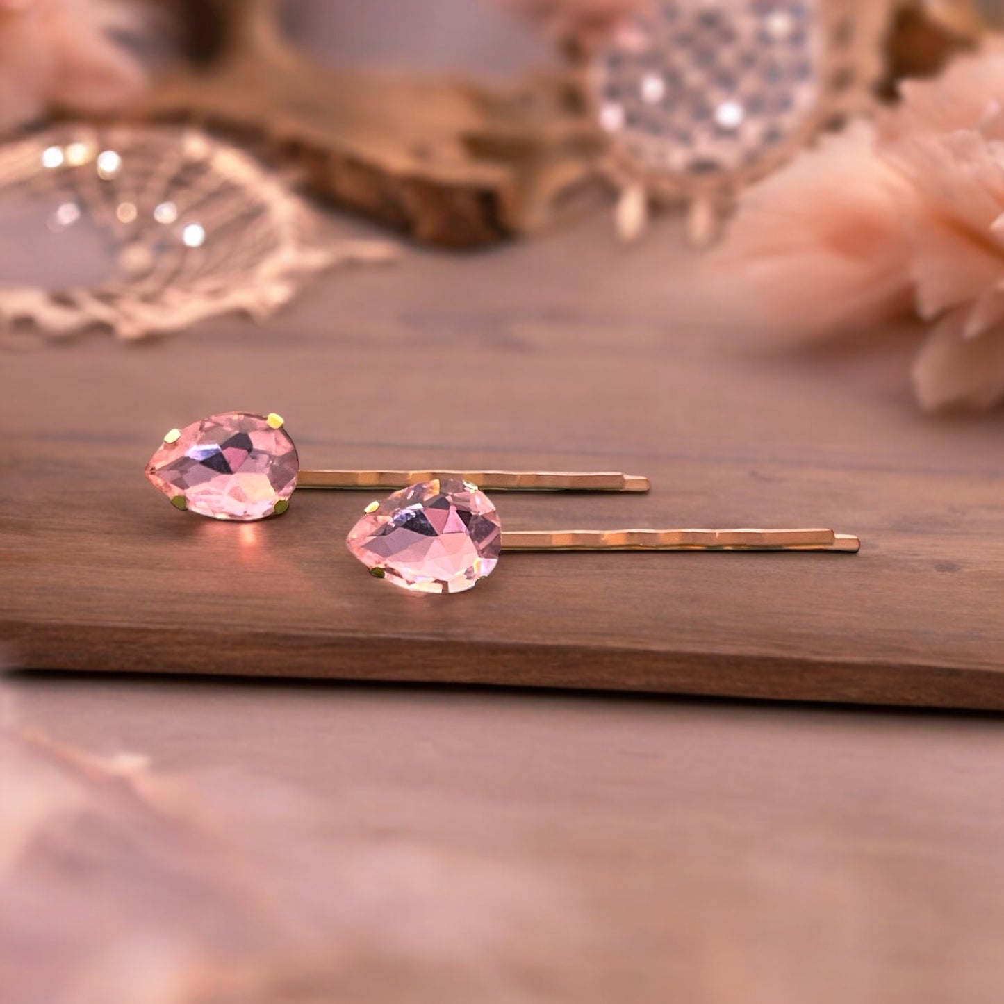 Pink Teardrop Hair Pins – Set of 2 Boho Glam Accessories