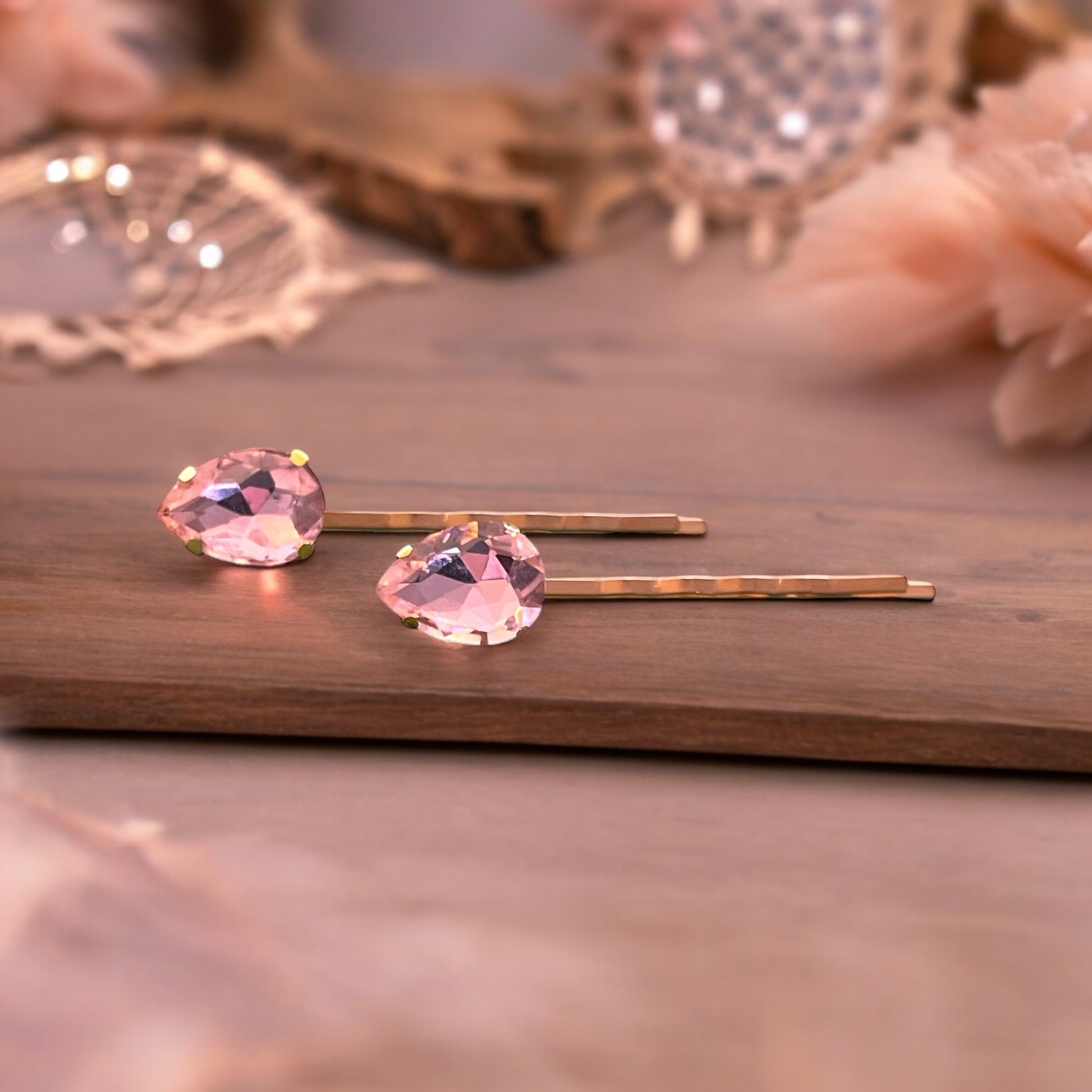 Pink Teardrop Hair Pins – Set of 2 Boho Glam Accessories