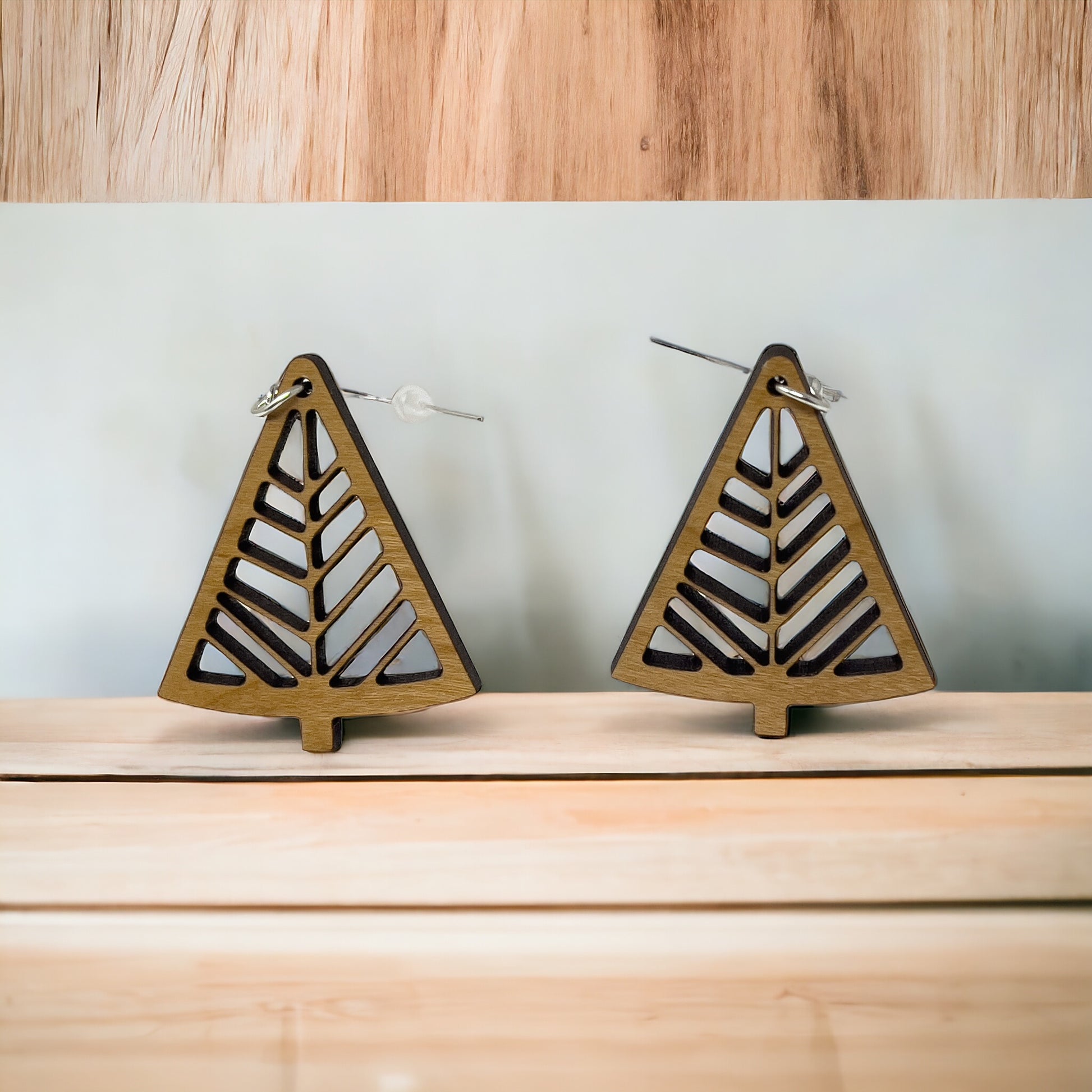 Geometric Tree Cutout Earrings – Modern Wooden Holiday Jewelry